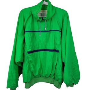 Matinbleu RARE Jacket Mens XL Neon Green Ski Windbreaker Pullover  1/4 Zip